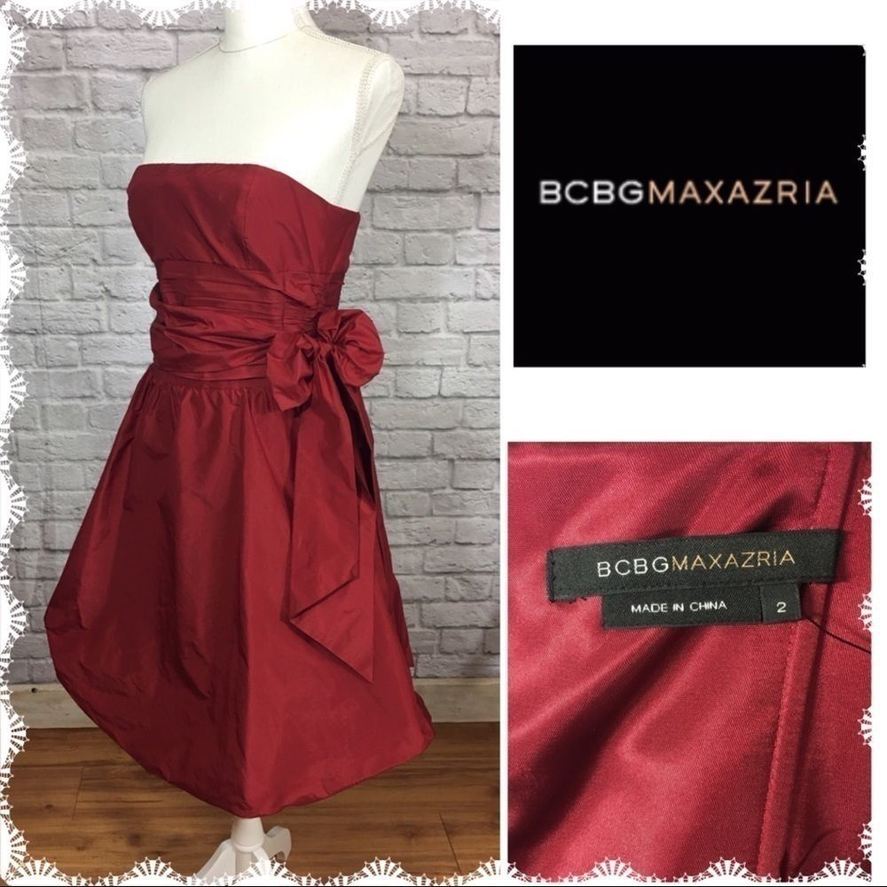 BCBGMAXAZRIA Red Silk Bubble Strapless Dress 2